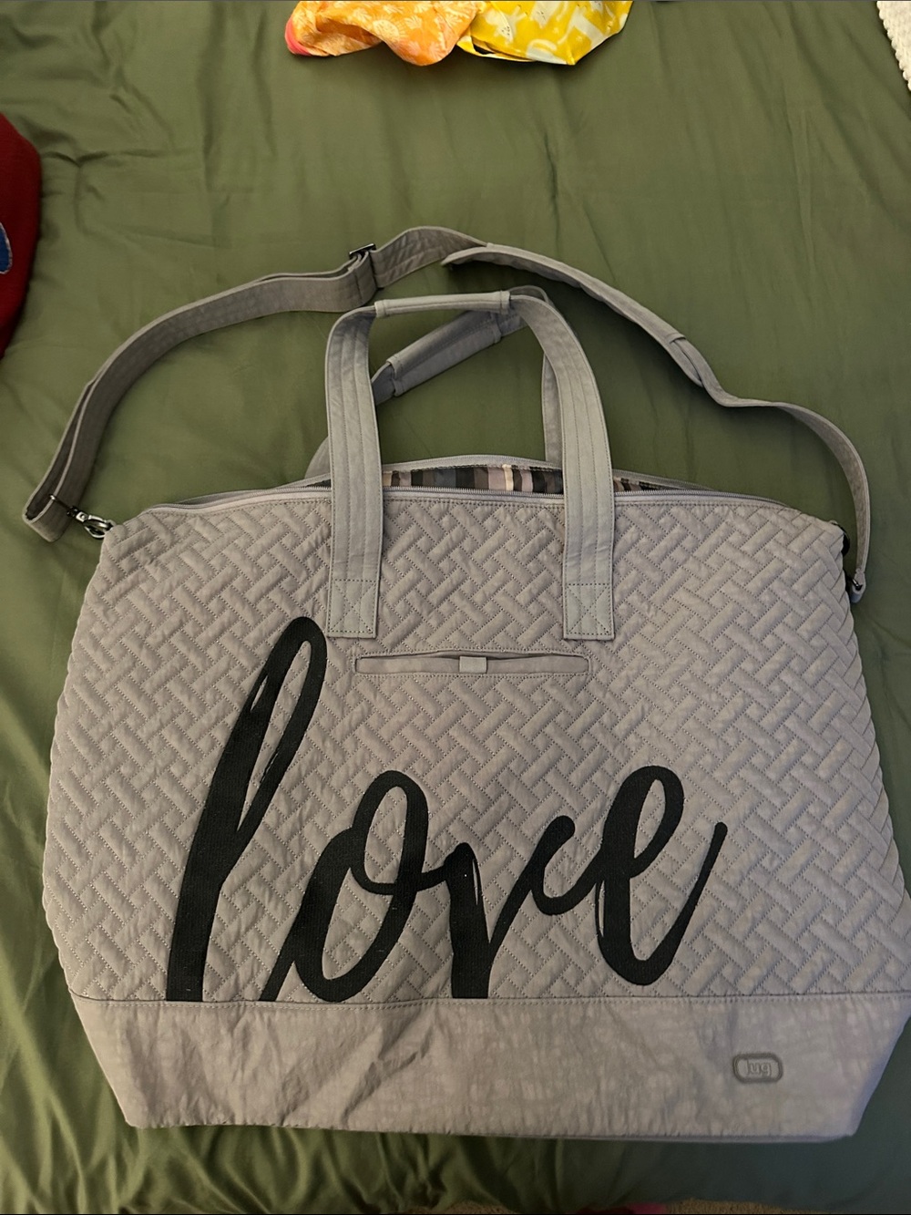 LUG AERIAL- Quilted Gray 'Love' Tote Bag with Shoulder Strap